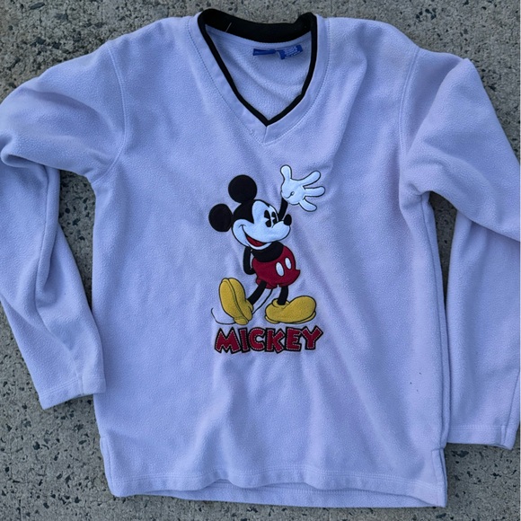 90s Womens Vintage Light Purple Disney Fleece V-Neck Pullover - Picture 2 of 9